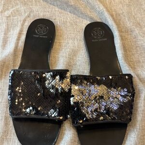 Tory Burch Black Sequin Sandals